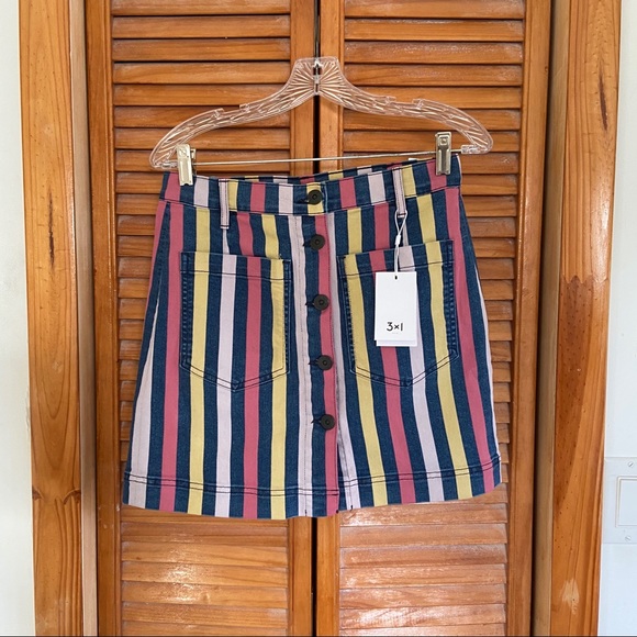 NEW 3x1 Dustin Stripe Denim A-Line Rose Skirt - Picture 2 of 7